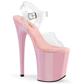 Pleaser FLAMINGO-808 Clear-Baby Pink 8 Inch (200mm) Heel, 4 Inch (100mm) Platform Ankle Strap Sandal